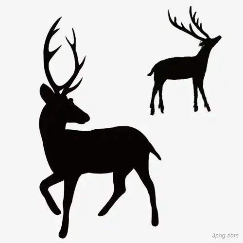 黑色麋鹿剪影png素材透明免抠图片动植人物