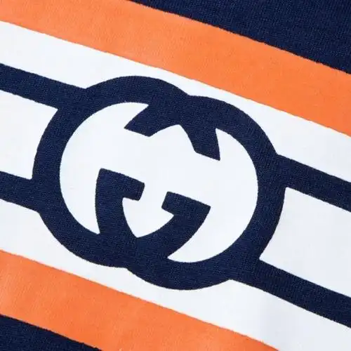 经典款高品质酷奇上衣2022夏款新款g家互扣式双条纹印花三色条纹半袖