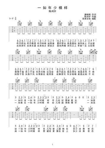 一如年少模样-陈鸿宇(完美弹唱)简单吉他f调六线吉他谱-虫虫吉他谱