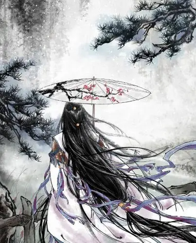 唯美的古风画,凄凉一点,只要一个女主的背影在画上