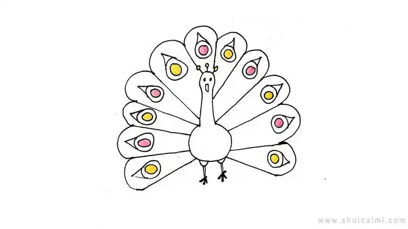 孔雀开屏简笔画怎么画 孔雀开屏简笔画简单又好看 - 水彩迷