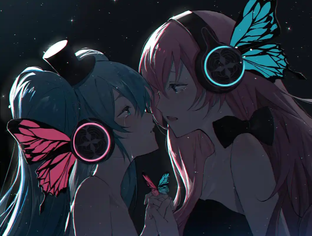 初音未来x巡音流歌(两大歌姬美炸了) 画师:ゆるん#二次元美图# #我爱