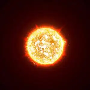 太阳宇宙逼真的 3d 烈日闪烁,强光,太阳耀斑,火花, 火焰, 热和火焰的