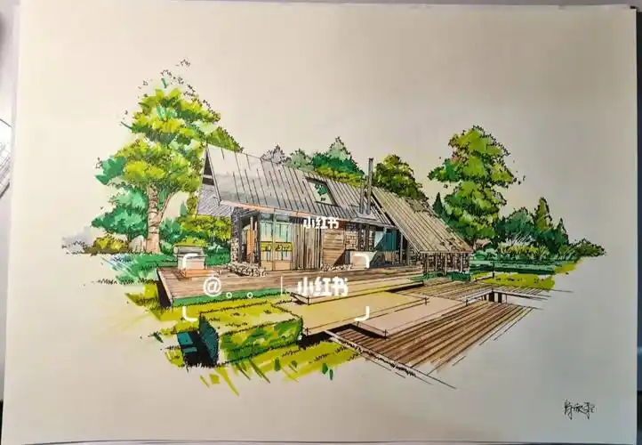 室外马克笔手绘