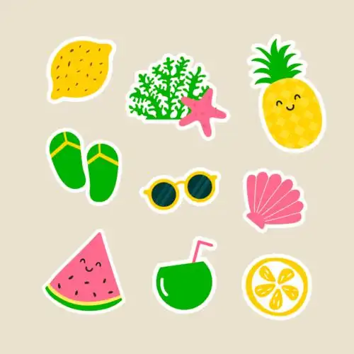 可爱的夏日元素贴纸矢量素材(ai/eps/png)