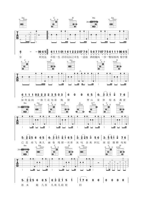 美人画卷简易版吉他谱 - 虫虫吉他谱免费下载 - 虫虫吉他