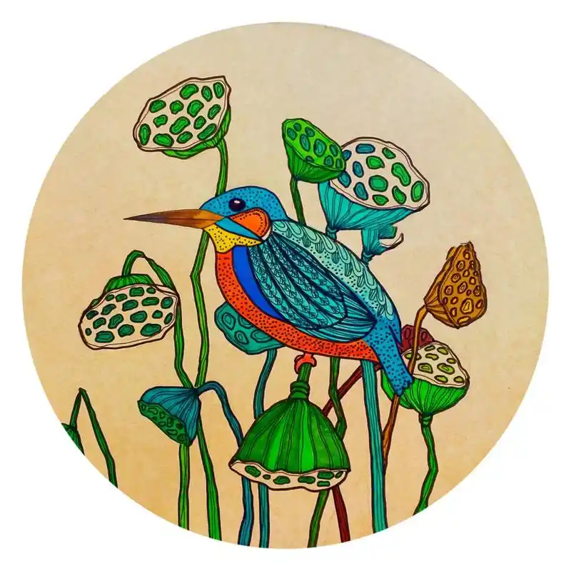 创意儿童画《翠鸟》 适合七八岁的小朋友 翠鸟里的线条可以随意组合