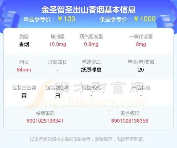 金圣智圣出山香烟价格2024_一条多少钱?