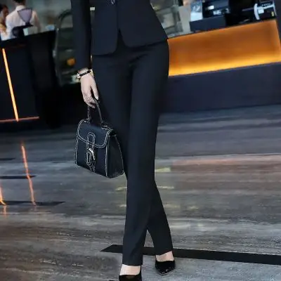 职业西装裤直筒女裤高腰显瘦工作裤子蓝色长裤西装裤