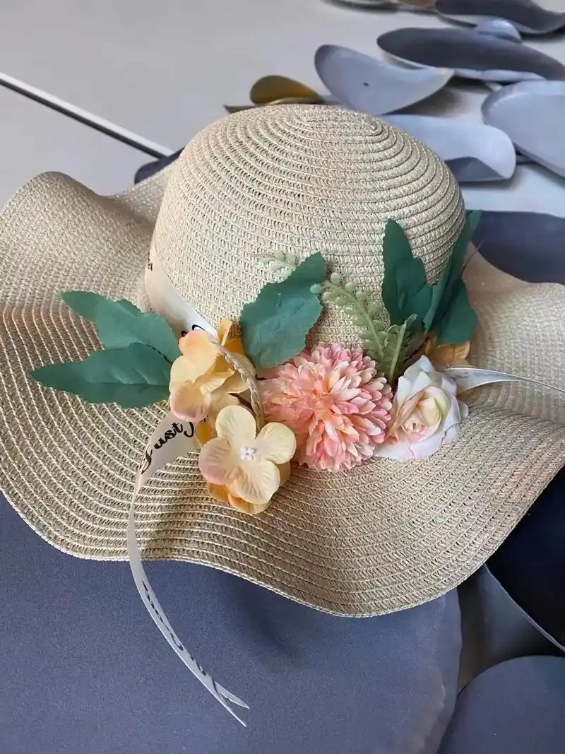 草帽diy花艺帽子diy.遮阳帽沙滩帽韩款大波浪现代大 - 抖音