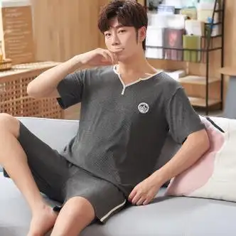 派西凯莫代尔睡衣男士夏季薄款短袖短裤青中年可外穿大码男式家居服