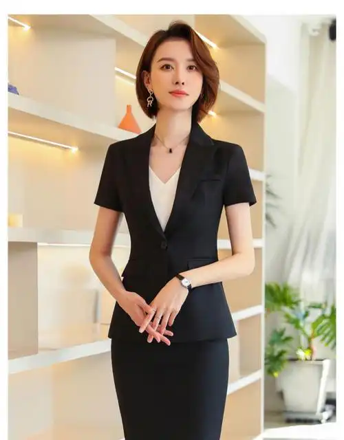 罗蒙romon职业装女总裁套装工作服西服女时尚气质西装短袖酒店工作装