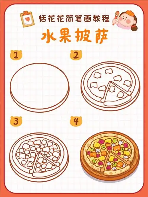 78原创美食插画78水果披萨简笔画教程