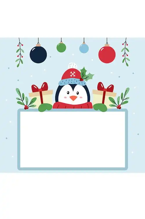 可爱扶空白纸板的企鹅矢量素材