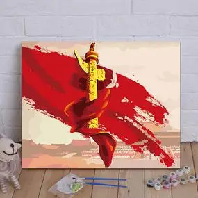 diy数字油画 爱国爱党祖国红色革命红军主题活动手工涂色油彩画
