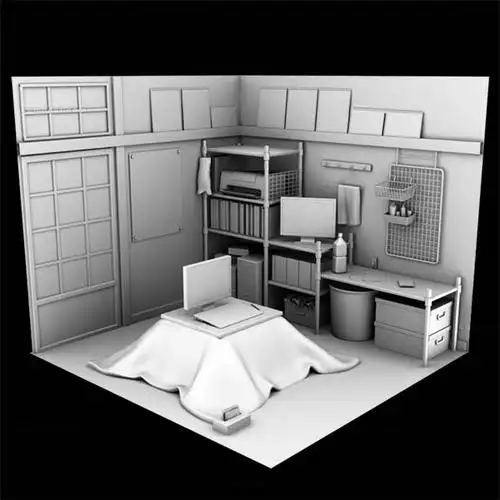 日系风格书房室内场景maya模型