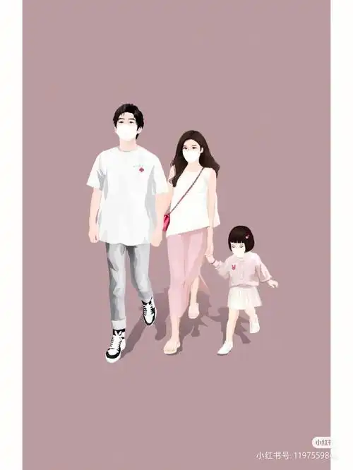 一家三口亲子手绘头像