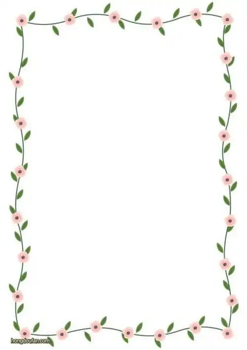 带有粉色小花朵和叶子围绕的边框的空白纸张背景图片下载
