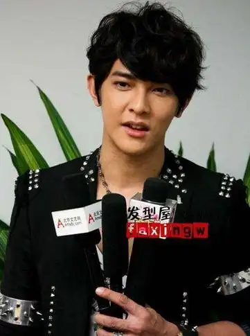 汪东城签唱会现场发型,时尚男生纹理烫发型,自然凌乱却很有型,纯黑色