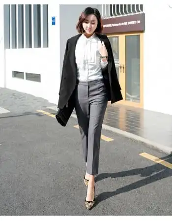 西装裤女2018新款韩版女西裤九分直筒修身小脚休闲百搭职业正装裤