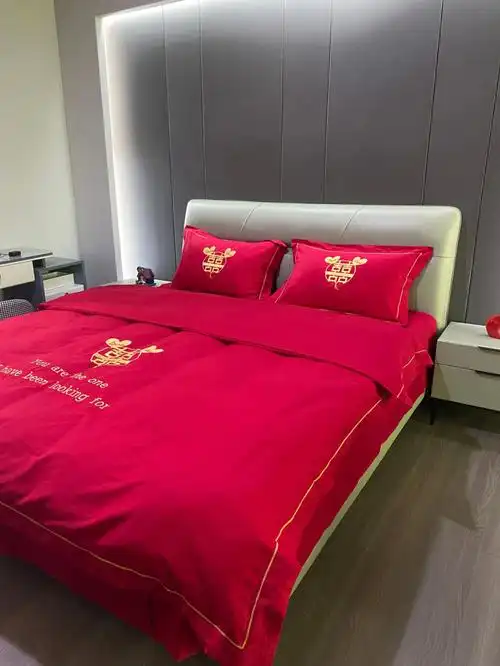 中式简约风格刺绣结婚四件套