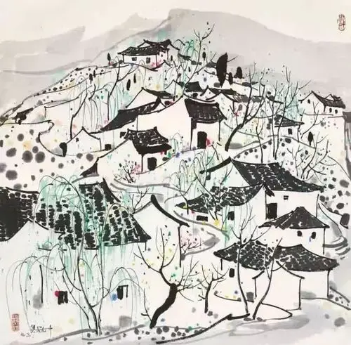 吴冠中《山村图》