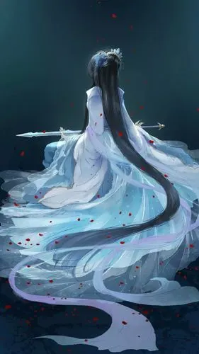 长发拿剑的古风长发美女的背影高清,高清图片,手机壁纸