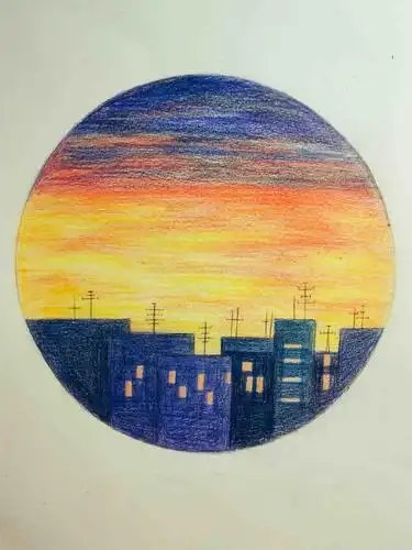 彩铅晚霞