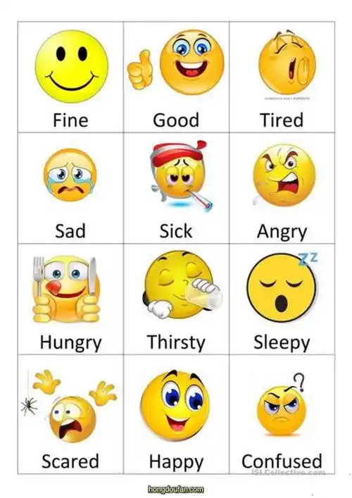 13张认识情绪英语图片练习打印下载-红豆饭小学生简笔画大全