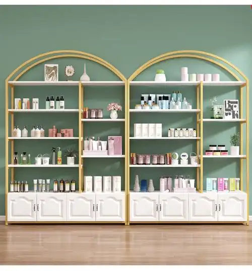 大嘴哥 化妆品展示柜陈列架美容院展柜子护肤品美甲店钢木组合货架展