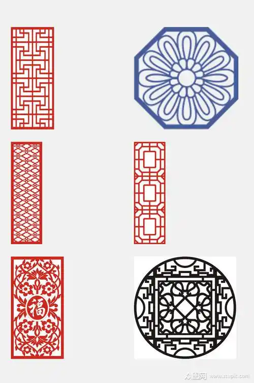 中式简洁窗花图案花纹素材