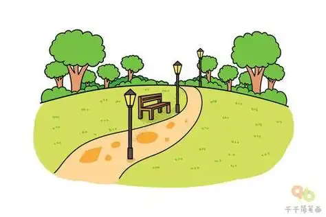 公园简笔画步骤图以公园为主题的简笔画自然公园儿童画怎么画自然公园