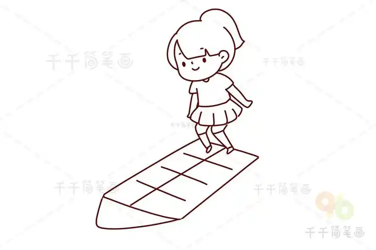 跳格子的女孩简笔画,跳格子的趣味性,娱乐性极强,曾深受广大儿童的