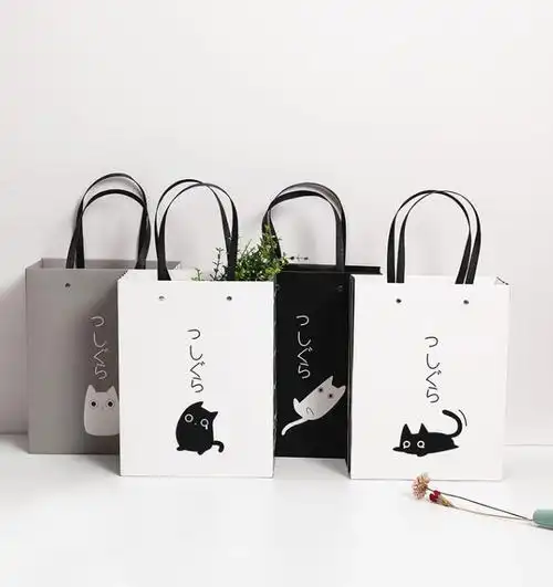精美礼物袋中秋节卡通可爱小猫礼品袋手提袋潮流创意纸袋子服装店