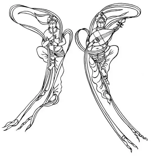 壁画经岁月而斑驳 模糊不清甚至难以辨认 于是乎 线描就成了欣赏敦煌