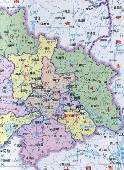 湖北省东部的行政区划地图
