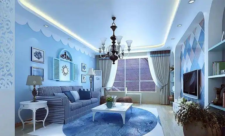 地中海风格三居室客厅背景墙装修效果图