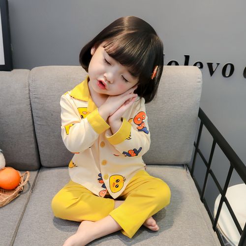 儿童睡衣春秋纯棉套装小女孩宝宝春季开衫女长袖家居服套装