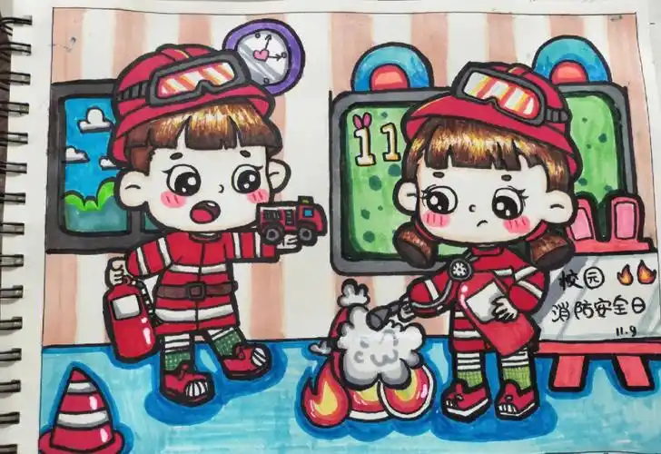 临摹儿童画消防员