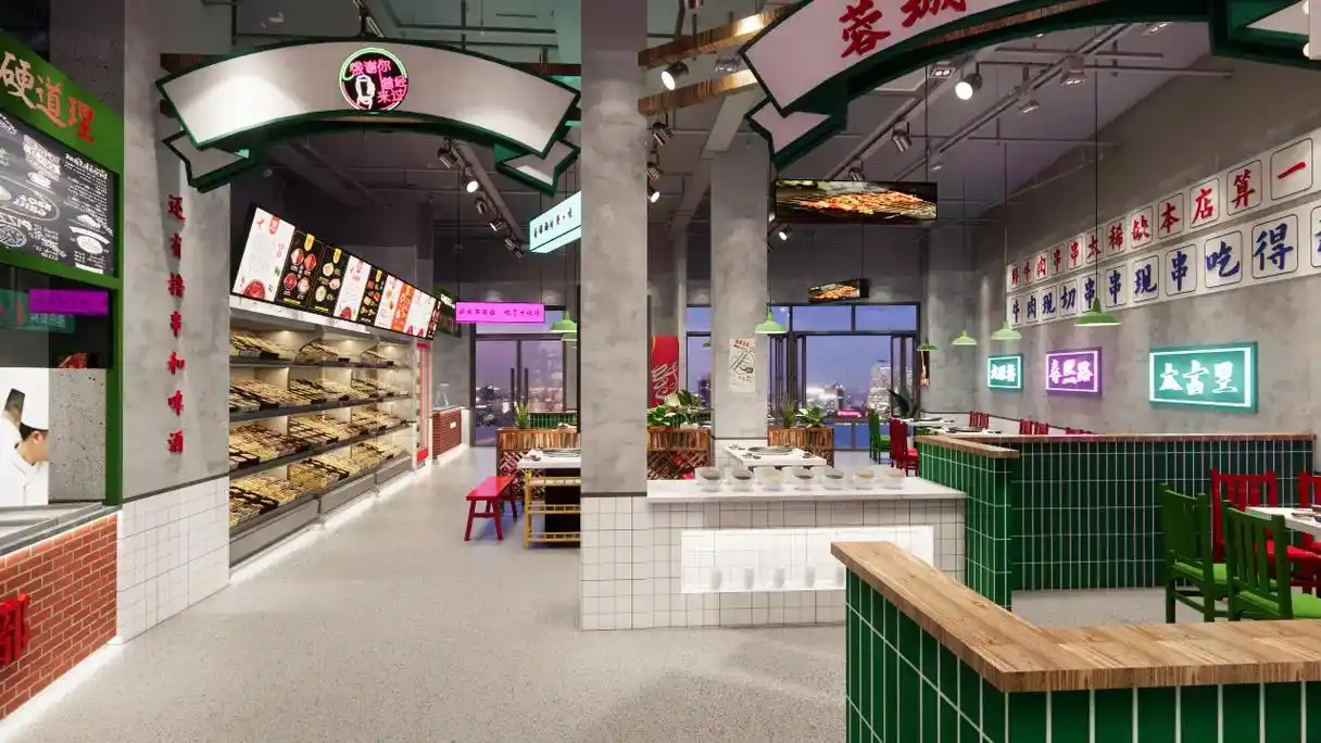 铺面王餐饮策划设计炸串店效果图分享.