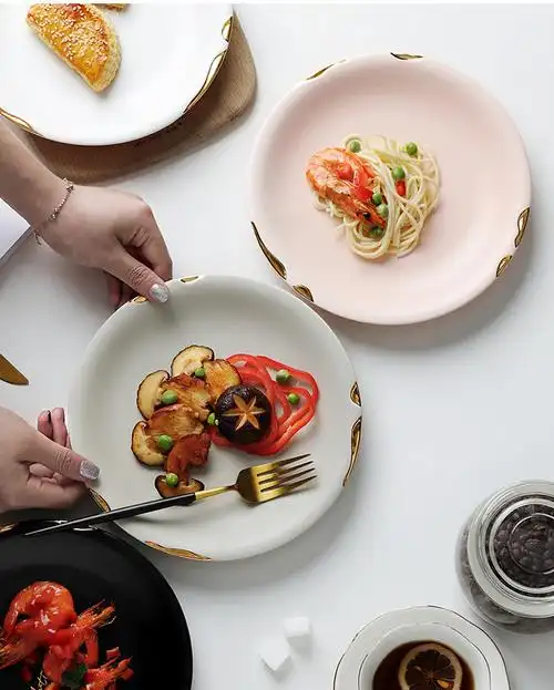光一北欧家用陶瓷西餐盘甜品金边盘子装饰西餐宴会花式摆创意网红餐具