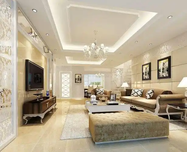 简欧大气客厅石膏板吊顶装修案例