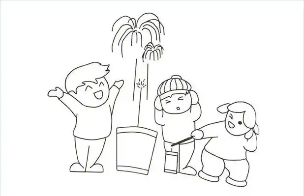 过年放烟花炮竹简笔画图片标签场景简笔画烟花简笔画