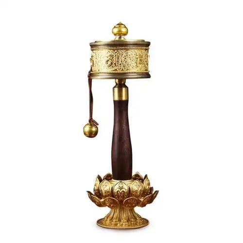 藏族手摇 西藏纪念品手摇转经轮藏族西藏饰品藏式顺滑手摇转经筒 金色