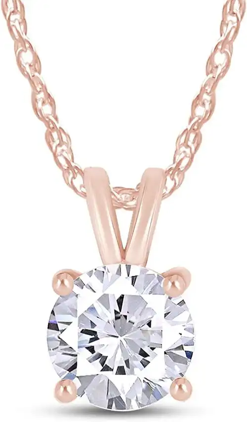 5mm 至 6mm 圆形切割实验室生产的莫桑石钻石单粒吊坠项链,14k 金纯银