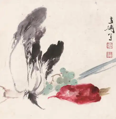 王雪涛(1903～1982) 果蔬图 镜框 设色纸本