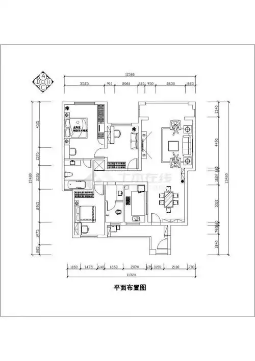 某简约风格两居室130平米住宅室内设计施工图_三居室_土木在线