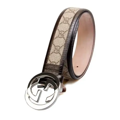 gucci(古驰)#银色logo棕色配边pvc腰带90