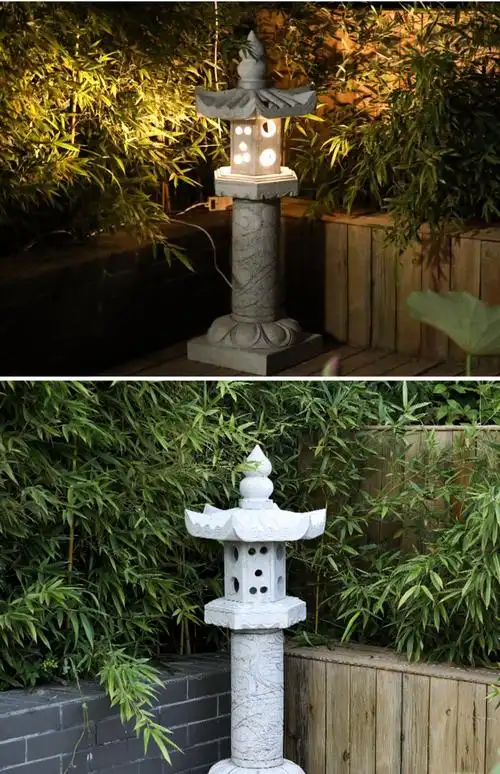 石灯庭院中式日式仿古石灯摆件石灯笼日式庭院青石石雕石灯太阳能乳