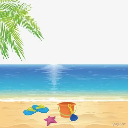 卡通矢量夏天沙滩png素材透明免抠图片-卡通手绘